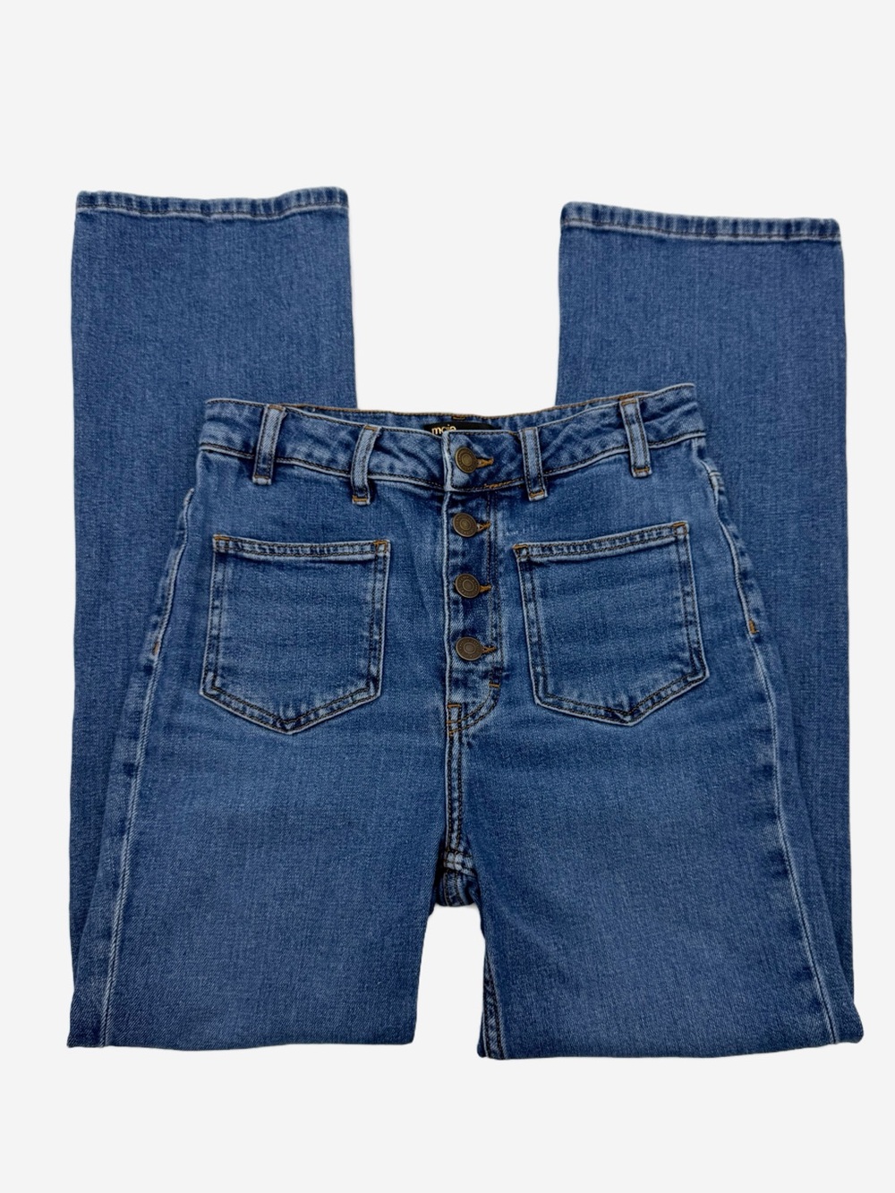 Maje Paris Button Fly Straight Leg Jeans Blue High Rise Denim Women’s Size 26